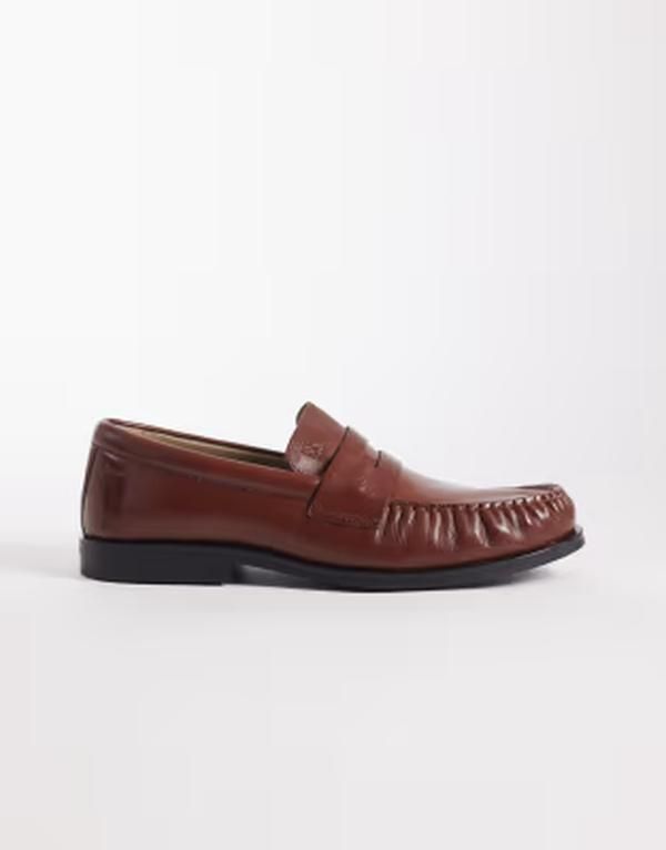 カルバンクライン メンズ シューズ スリッポン・ローファー レザー Calvin Klein leather loafersORREL HORSE ブラウン