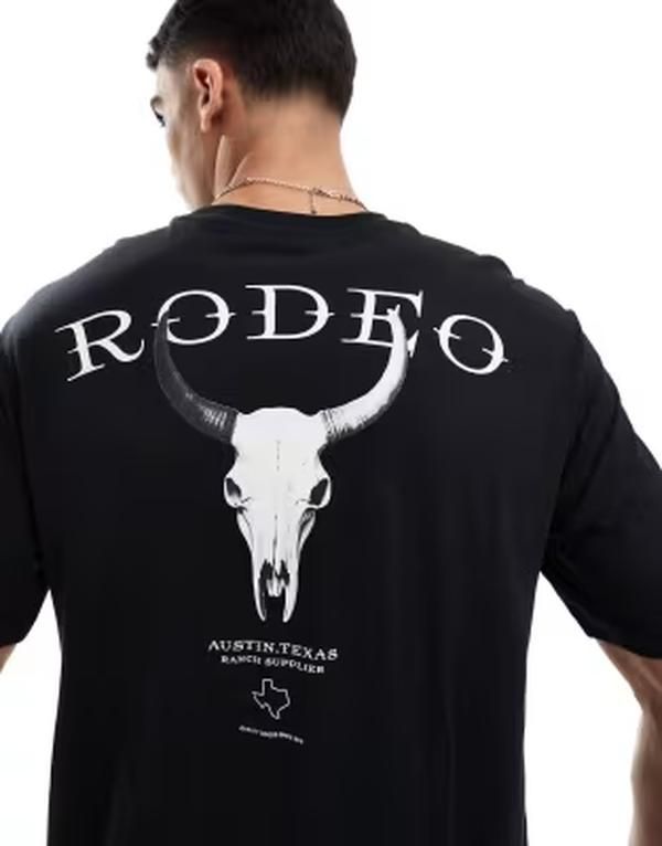 オンリーアンドサンズ メンズ トップス Tシャツ プリント ONLY SONS oversized tshirt with rodeo back print Black ブラック