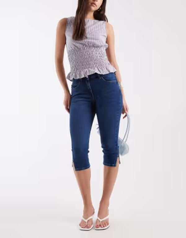 エイソス レディース ボトムス デニムパンツ キャップ ASOS DESIGN capri pants in washedenimID BLUE ブルー
