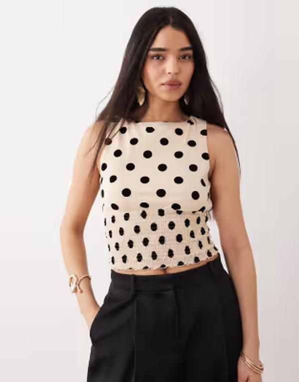 エイソス レディース トップス シャツ ドット柄 ドット ASOS DESIGN flocked polka dot shirred top and Polka Dot ドット