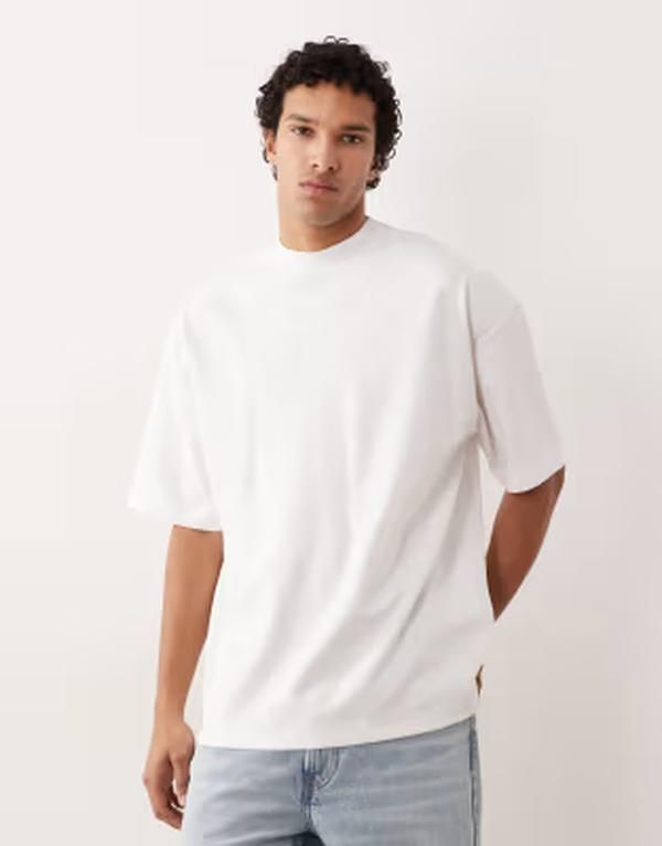 エイソス メンズ トップス Tシャツ ハイネック コットン ASOS DESIGN breatheMAX heavyweight oversized high neck tshirt cotton blend WHITE ホワイト