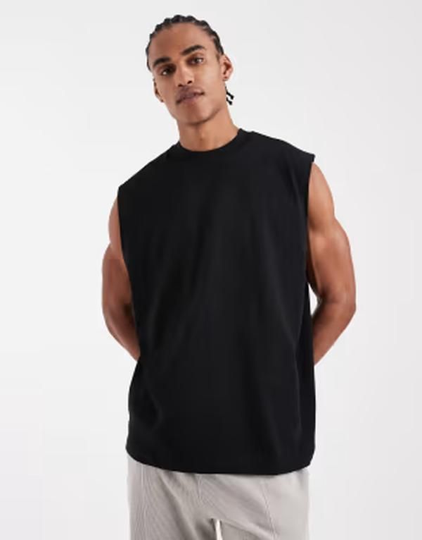 エイソス メンズ トップス Tシャツ ASOS DESIGN heavyweight oversized tank Black ブラック
