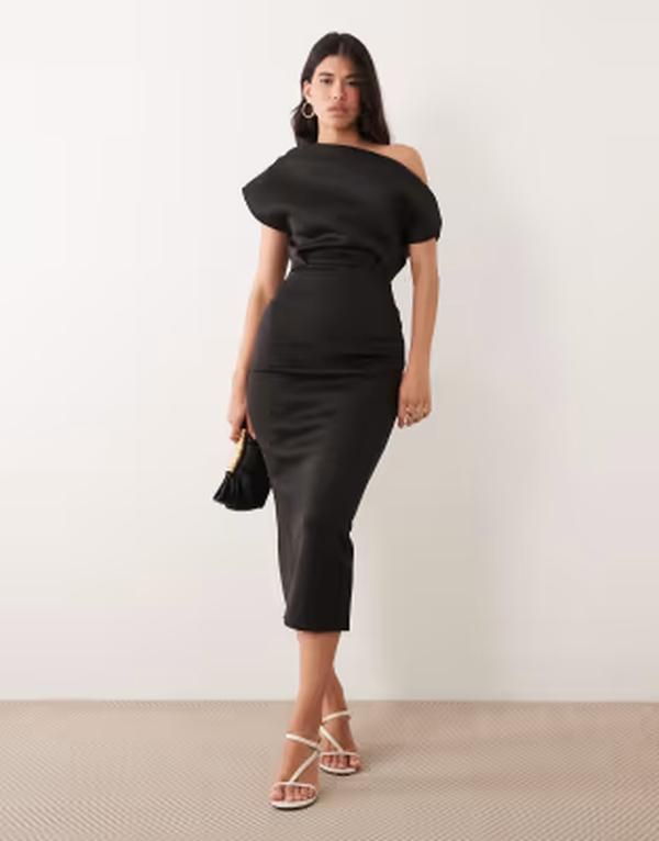 エイソス レディース トップス ワンピース ミディ スキューバ ASOS DESIGN dramatic neckline midi dresscubastyle fabric Black ブラック