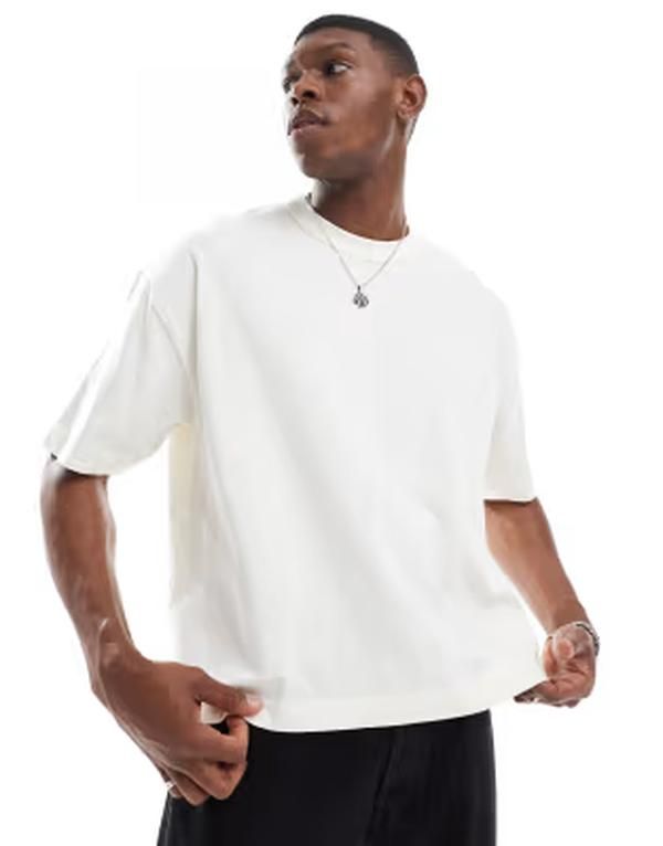 エイソス メンズ トップス Tシャツ レギュラーフィット ASOS DESIGN heavyweight boxy oversized regular fitshirt in cream Coconut milk クリーム