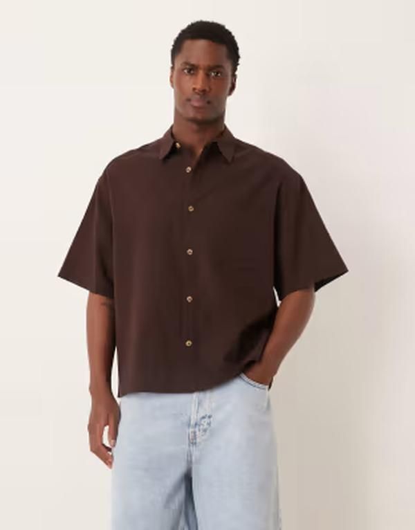 エイソス メンズ トップス シャツ リネン ASOS D
2000
ESIGN linen blend boxy oversized shirt BROWN ブラウン