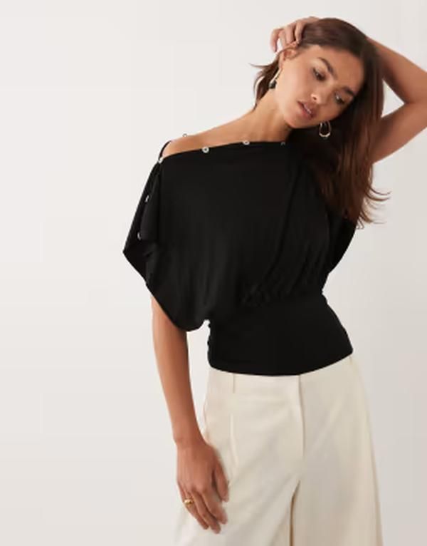 エイソス レディース トップス Tシャツ ASOS DESIGN multiway button top Black ブラック
