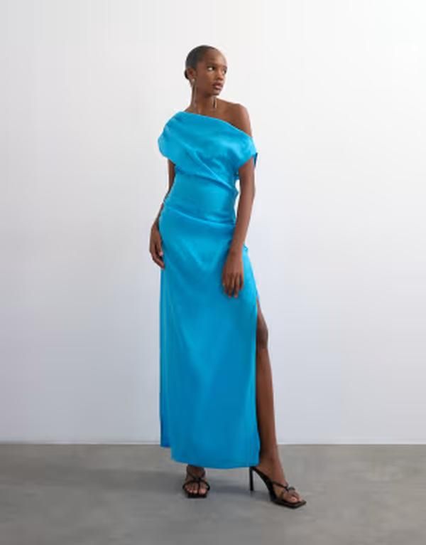 トップショップ レディース トップス ワンピース ミディ Topshop grown on shoulder midi dress in softouch electric blue ブルー