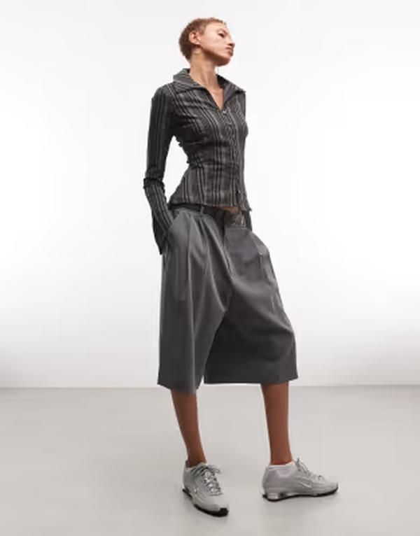 ウィークデイ レディース トップス シャツ Weekday button up long sleeve shirt stripe Gray stripe グレー