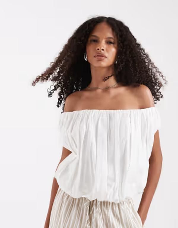 エイソス レディース トップス シャツ ASOS DESIGN off the shoulder bubble top White ホワイト