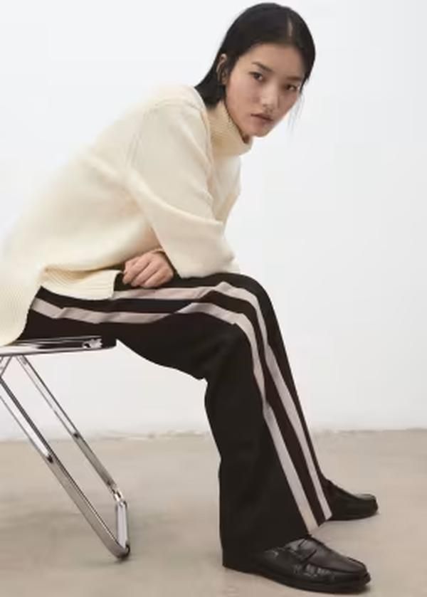 マンゴ レディース ボトムス カジュアルパンツ Mango side stripe tailored pants in chocolate チョコレート