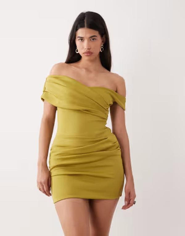 エイソス レディース トップス ワンピース ミニ スキューバ ASOS DESIGN gathered mini dress in avocado scubastyle fabric Avocado