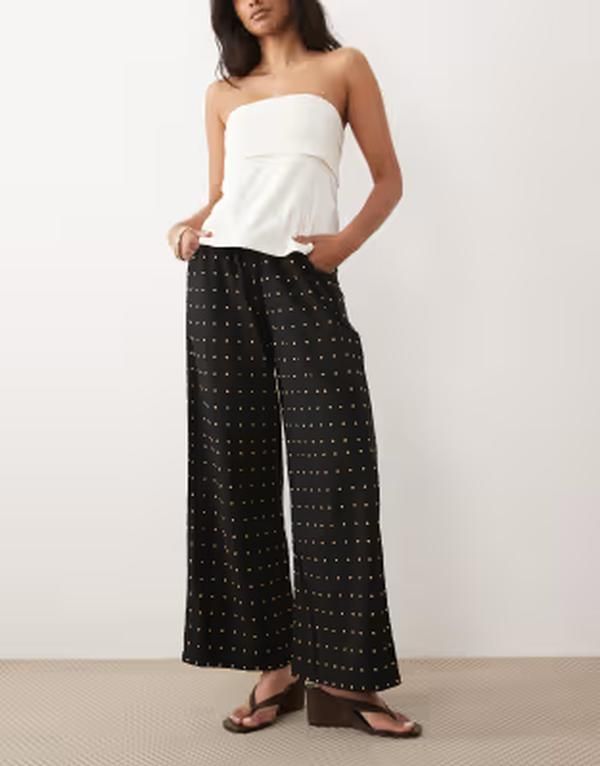 ネバーフリードレスド レディース ボトムス カジュアルパンツ ワイドレッグ コットン Never Fully Dressed cotton hotfix wide leg pants Black Studs ブラック