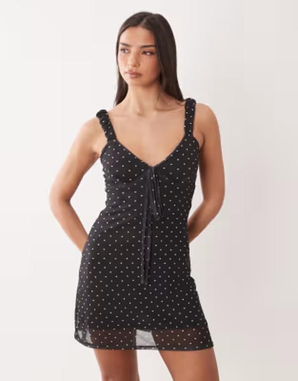 エイソス レディース トップス ワンピース ミニ メッシュ ASOS DESIGN cami mesh mini dress Black ブラック