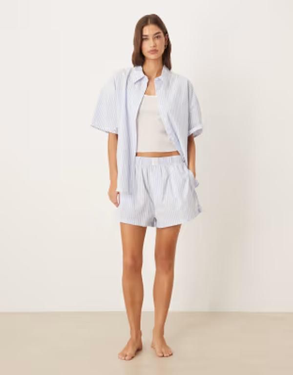 カルバンクライン レディース ボトムス ハーフパンツ・ショーツ ショートパンツ ロゴ Calvin Klein logo poplin shortstripe SERA STRIPE BLUE DES ブルー