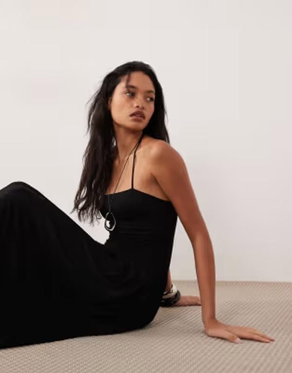 エイソス レディース トップス ワンピース ホルター ASOS DESIGN drop wait halter neck sundress Black ブラック
