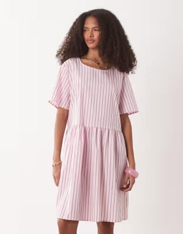 ジェイディーワイ レディース トップス ワンピース ミニ JDY short sleeve mini dresstripes Chalk pink チョーク