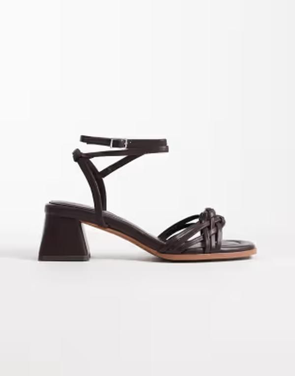エイソス レディース シューズ サンダル ヒール ASOS DESIGN Wide Fit Humble plaitedetail block mid heel sandals in chocolate チョコレート