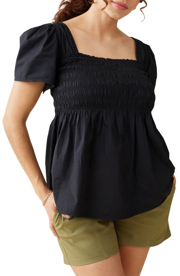 イングリッドイザベル レディース トップス シャツ シャーリング マタニティ Ingrid Isabel Smocked Puff Sleeve Maternity Top Black ブラック
