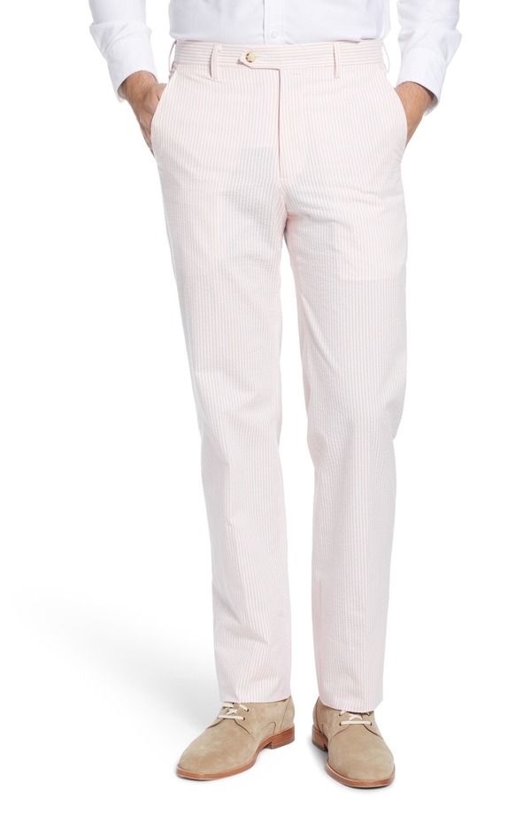 ベール メンズ ボトムス カジュアルパンツ Berle Flat Front Seersucker Pants Pink ピンク