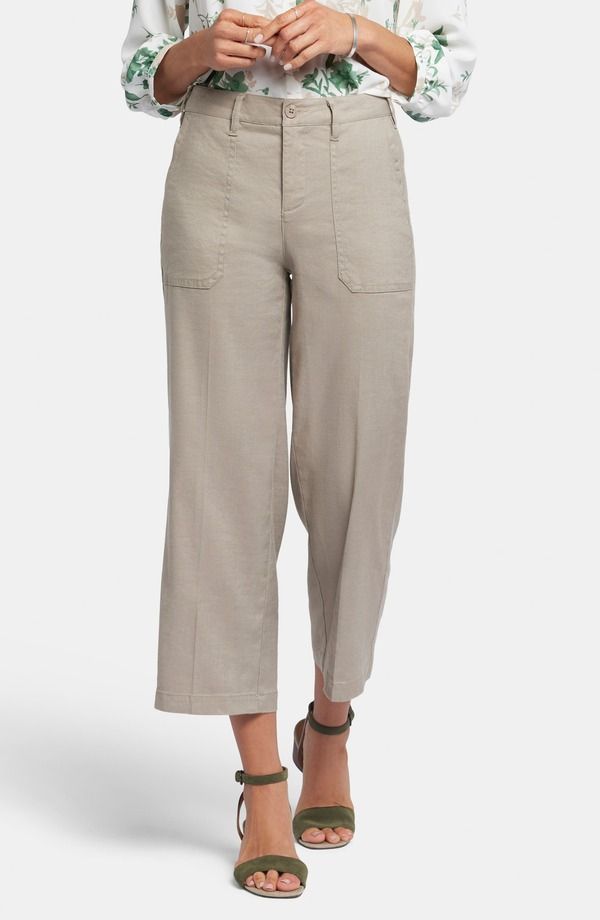 エヌワイディージェイ レディース ボトムス レギンス ワイドレッグ パンツ リネン NYDJ Linen Blend Crop Wide Leg Pantsaddlewood