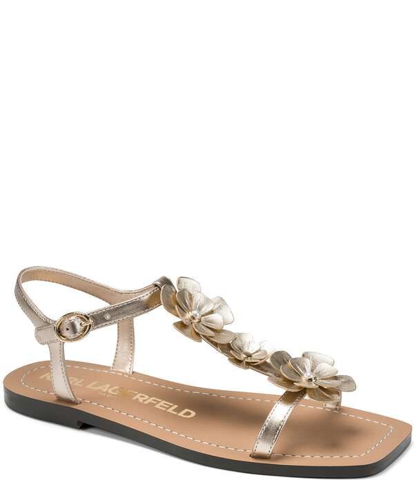 カール ラガーフェルド レディース シューズ サンダル KARLAGERFELD PARIS Margate Flower Applique Flat Sandals White Gold ホワイト