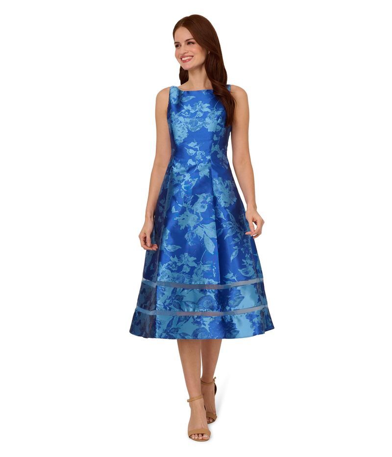 アドリアナ パペル レディース トップス ワンピース ミディ トール Adrianna Papell Metallic Jacquard Midi Dress Blue Multi ブルー