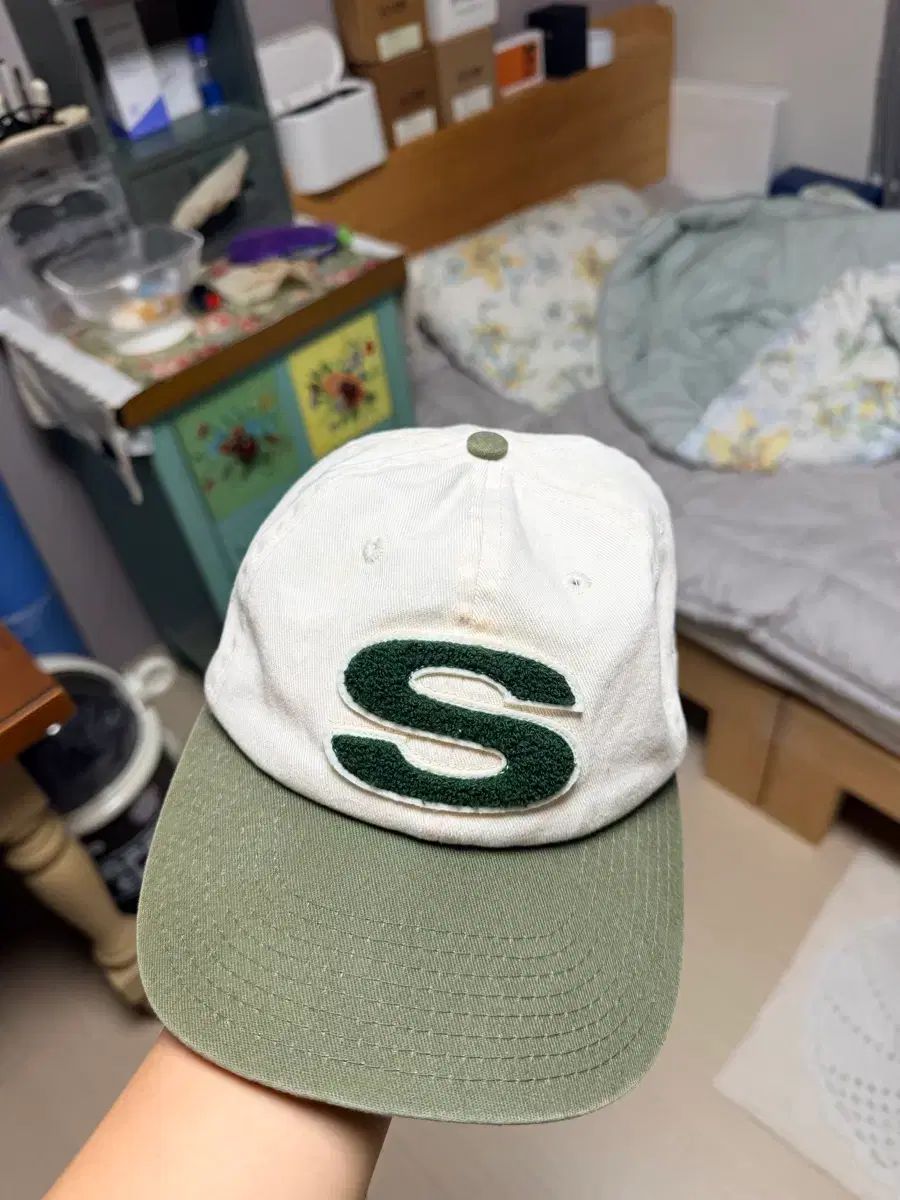 STUSSY sロゴ シャニールキャップ 白 緑