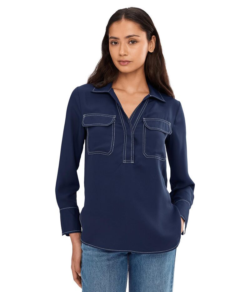 ヴィンスカムート レディース トップス シャツ Vince Camuto Half Placket with Two Front Pockets Classic Navy ネイビー