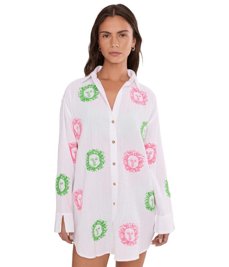リリーピュリッツァー レディース トップス シャツ 刺繍 Lilly Pulitzer Kwitney Embroidered Long Resort White Fl ホワイト