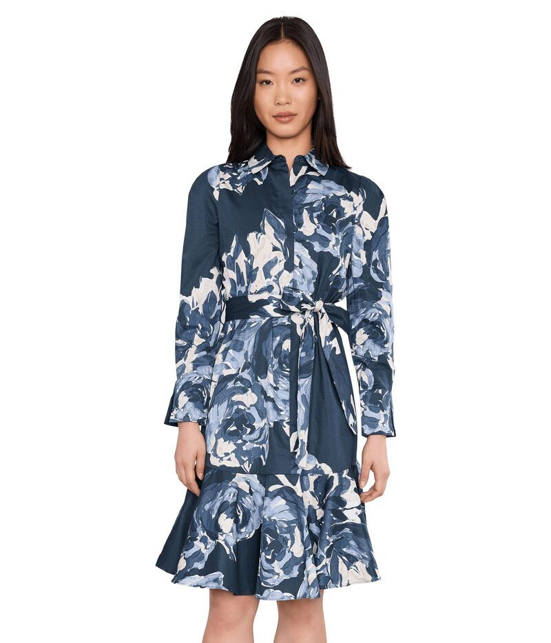 カルバンクライン レディース トップス ワンピース A ライン フラワー柄 コットン フラワー Calvin Klein Long Sleeve Floral Cotton Aline Vintage Indigo インディゴ