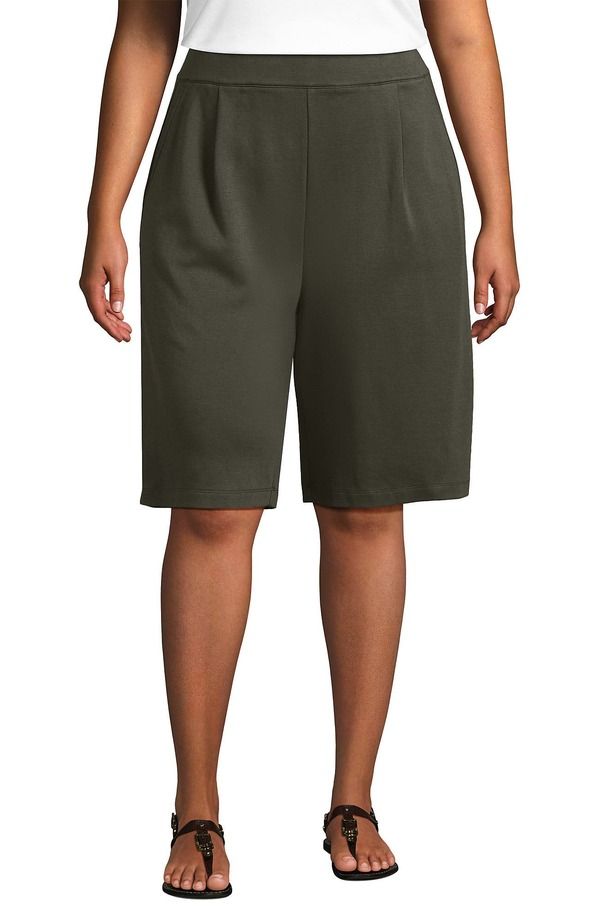 ランズエンド レディース ボトムス ハーフパンツ・ショーツ プリーツ ショートパンツ ニット Lands End Knit High Rise Pleated 12 Bermuda Shorts Forest Moss フォレスト