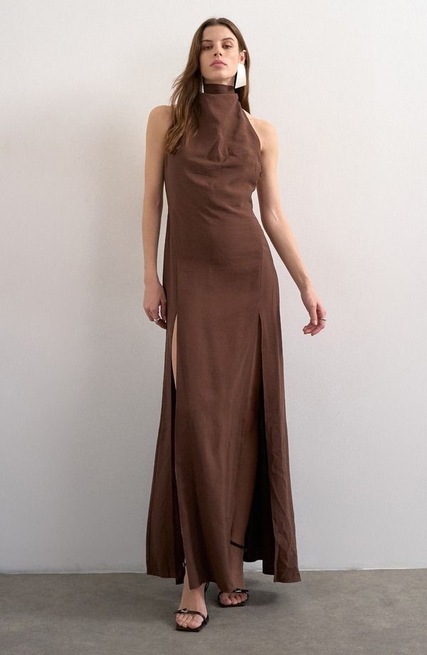 トップショップ レディース トップス ワンピース マキシ ホルター Topshop Halter Cowl Maxi Dress Brown ブラウン