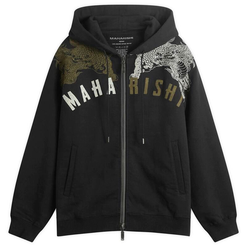 マハリシ メンズ アウター パーカー・スウェット 刺繍 Maharishi Kirin Embroidered Zip Hoodie Black ブラック