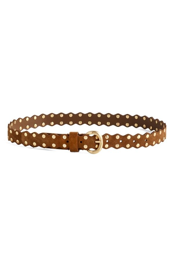 メイドウェル レディース アクセサリー ベルト スエード Madewell Suede Studded Scalloped Belt Dried Acorn