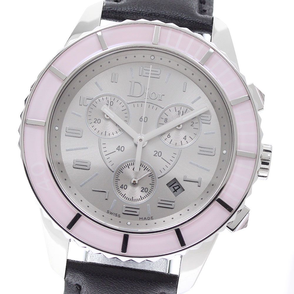 ディオール Dior CD114314 クリスタル クロノグラフ デイト スモールセコンド クォーツ メンズ 良品 _959786