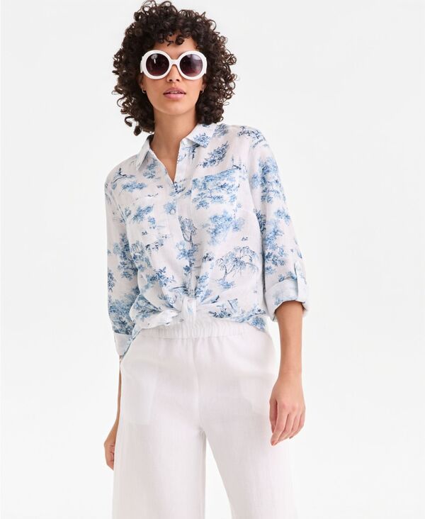 チャータークラブ レディース トップス シャツ リネン Charter Club Womens 100 Linen Shirt Created for Macys Blue Toile ブルー
