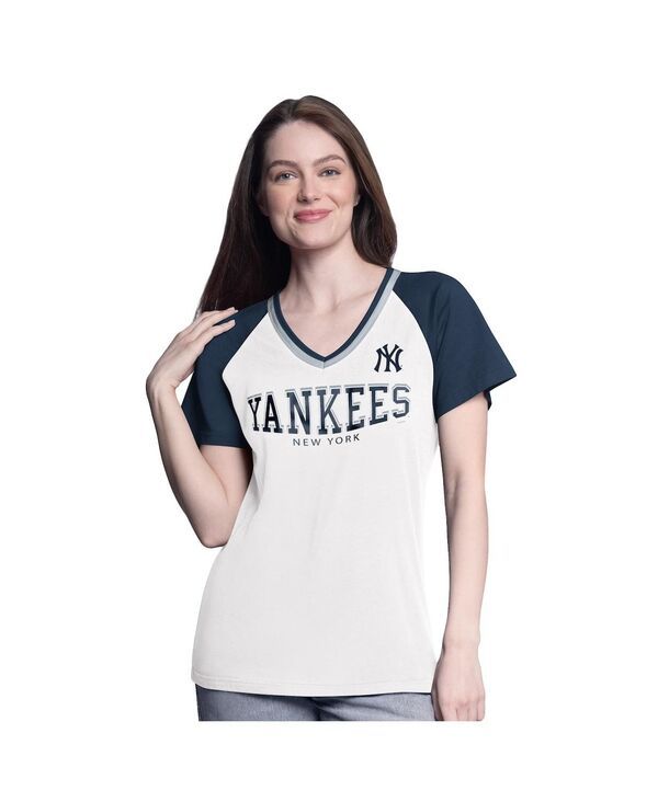 ジースリー フォーハー バイ カール バンクス レディース トップス Tシャツ Vネック GIII 4Her by Carl Banks Womens WhiteNavy New York Yankees Ball Park Raglan VNeck TShi