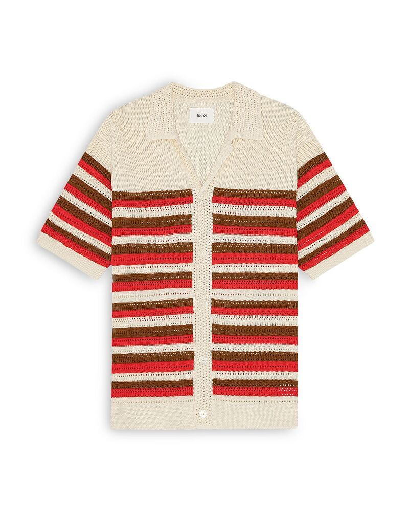 NN07 メンズ アウター カーディガン シャツ NN07 Stripe Cardigan Shirt Ivory アイボリー
