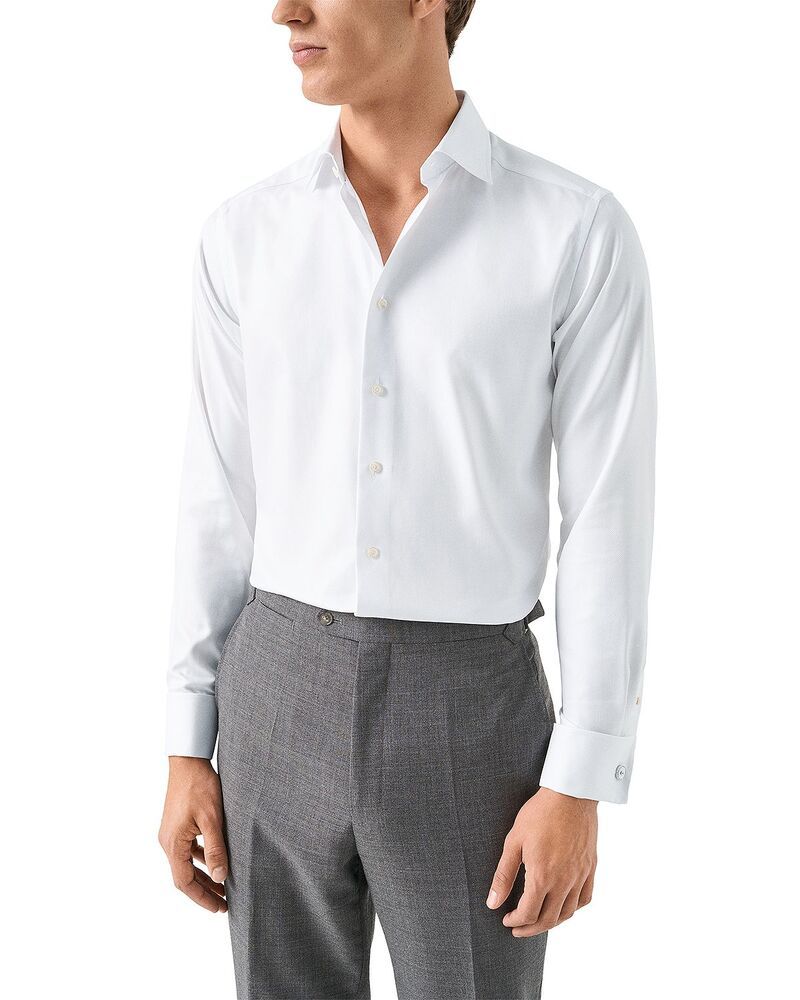 エトン メンズ トップス シャツ Eton Contemporary Fit Solid Textured Twill Shirt White ホワイト