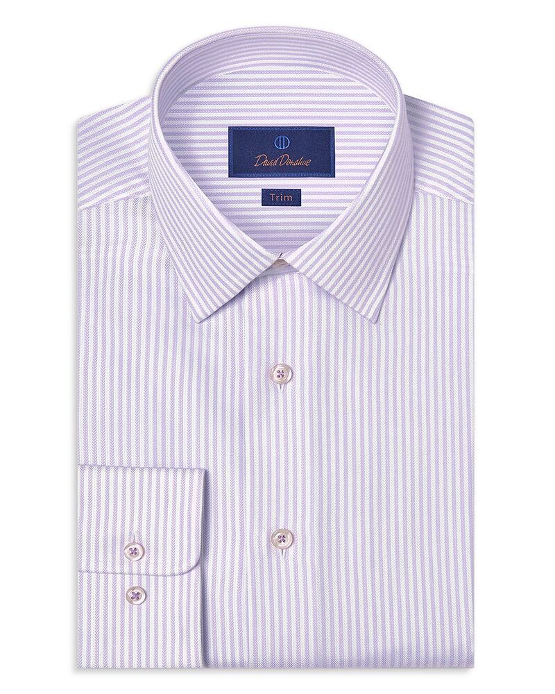 デイビッドドナヒュー メンズ トップス シャツ シルク Davidonahue Trim Fit Silk Blend Herringbone Stripe Dresshirt White Lilac ホワイト