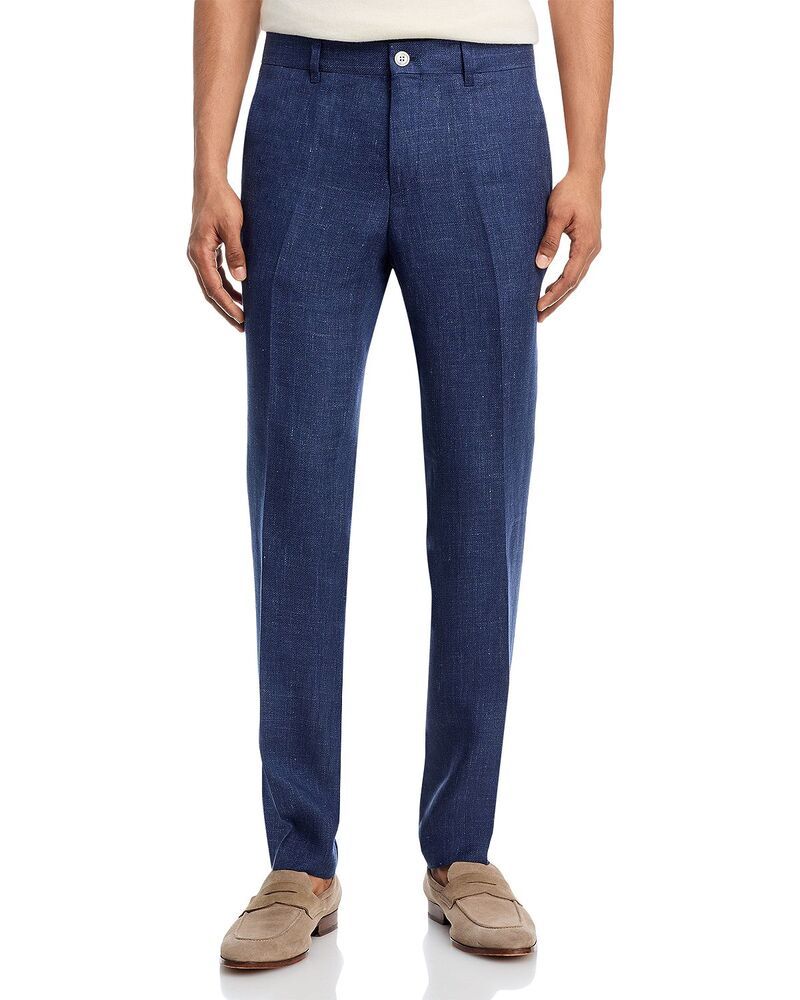 ボス メンズ ボトムス カジュアルパンツ スリムフィット リネン BOSS Genius Linen Lyocell Hopsack Slim Fit Suit Pants Navy ネイビー