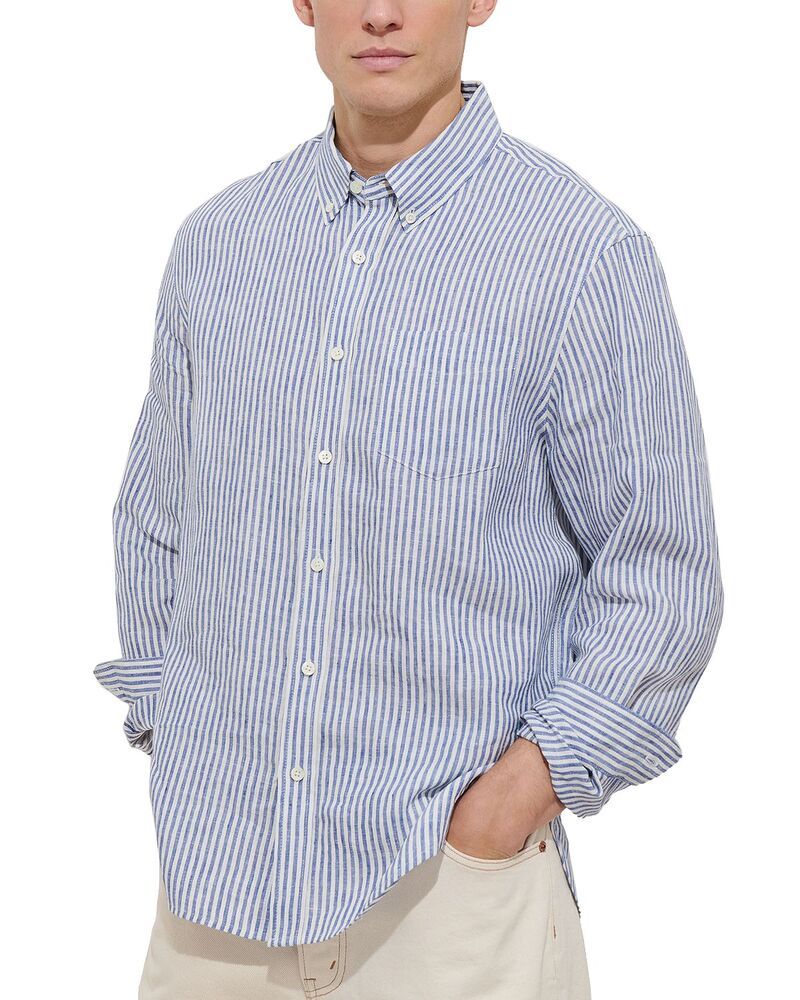 アレックスミル メンズ トップス シャツ リネン Alex Mill Striped Shirt in Linen BlueWhite ホワイト