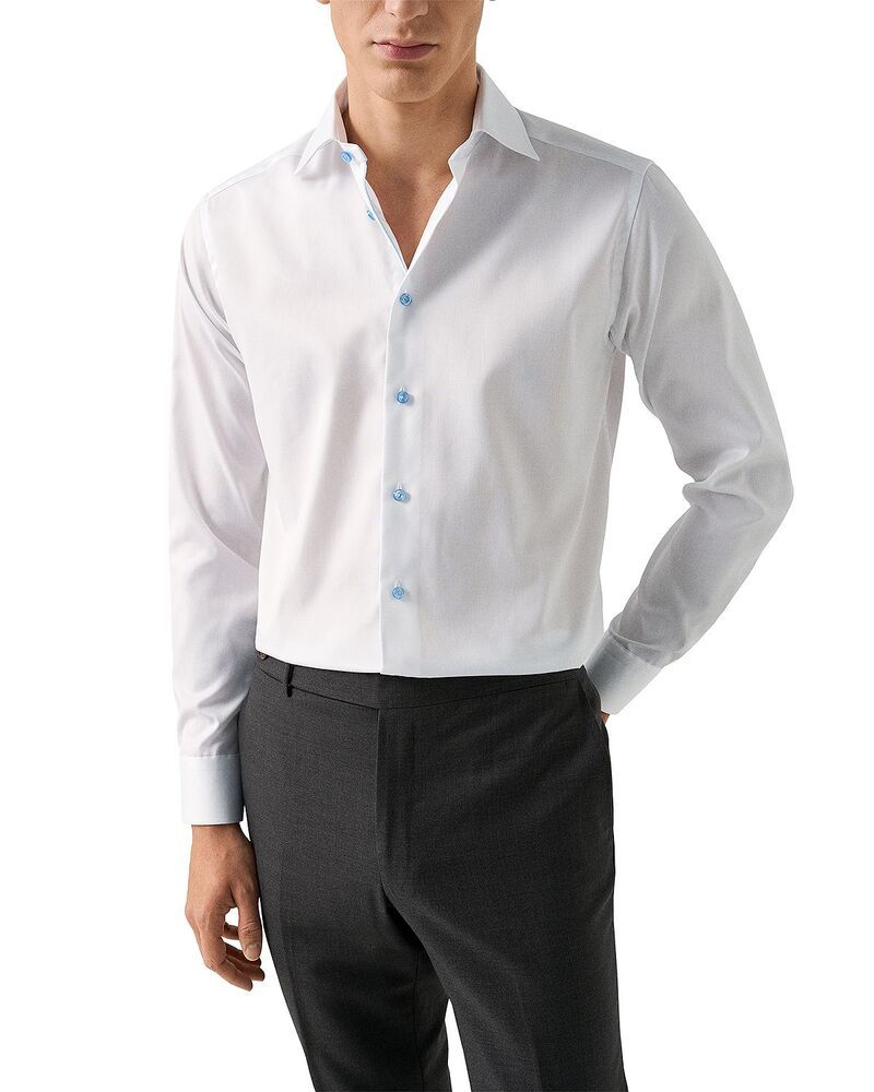 エトン メンズ トップス シャツ Eton Contemporary Fit Light Blue Detailsignature Twill Shirt White ホワイト