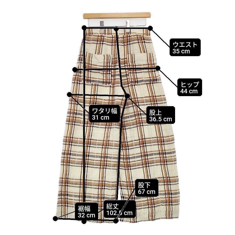 saqui チェック柄 リネン ワイドパンツ サイズ38 日本製 パンツ