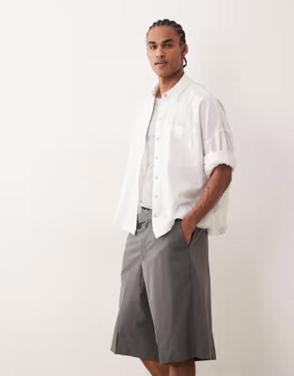 ジャック アンド ジョーンズ メンズ ボトムス ハーフパンツ・ショーツ ショートパンツ Jack Jones longline tailored shorts Gray Melange グレー