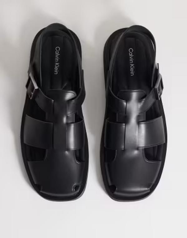 カルバンクライン メンズ シューズ サンダル レザー Calvin Klein realeather fisherman sandals Black ブラック