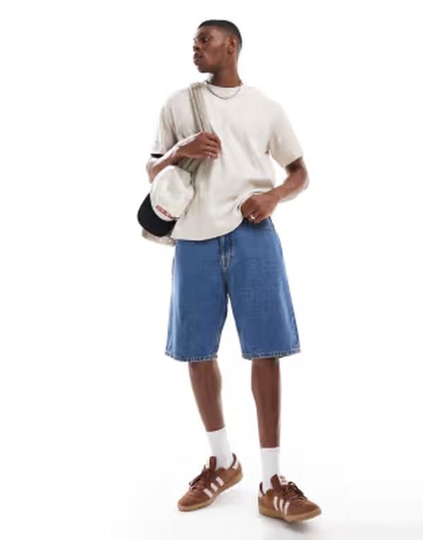 ジャック アンド ジョーンズ メンズ ボトムス ハーフパンツ・ショーツ ショートパンツ デニム Jack Jones Alex baggy denim shorts in mid Blue Denim デニム