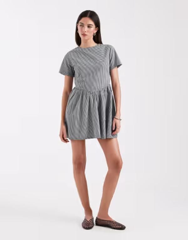 オンリー レディース トップス ワンピース ギンガムチェック ミニ ギンガム ONLY vwaist detail mini dress gingham Black ブラック