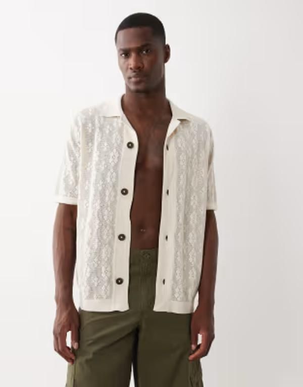 オンリーアンドサンズ メンズ トップス シャツ ニット ONLY SONS open knit shirt in creamoonstruck クリーム
