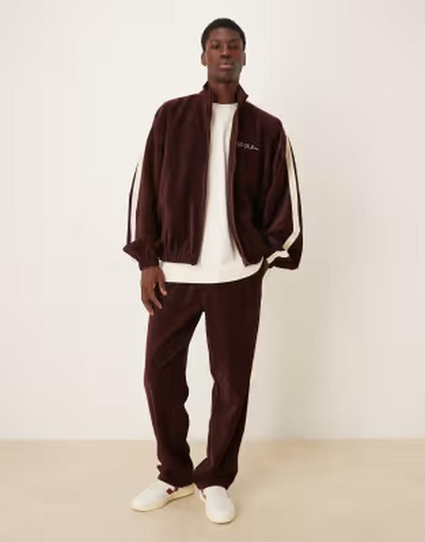 エイソス メンズ アウター ジャケット・ブルゾン ASOS DESIGN cord track jacket with embroidery Burgundy バーガンディ
